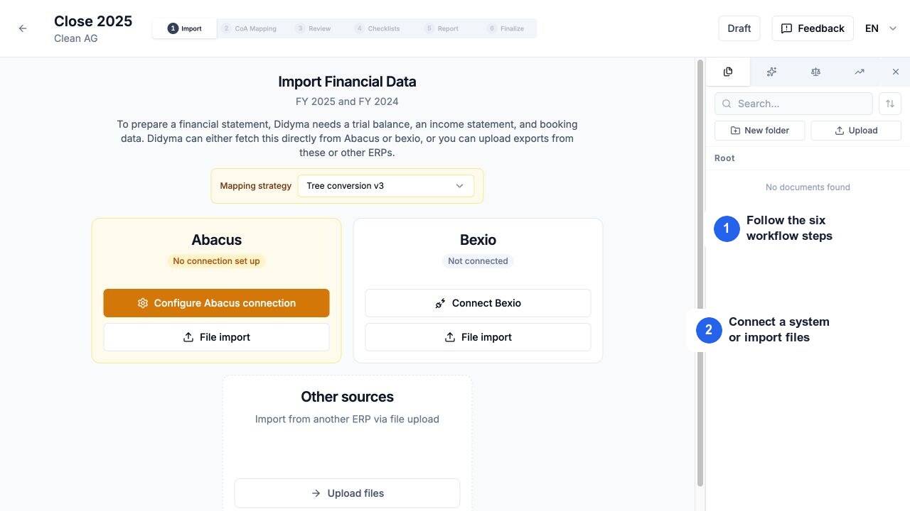 The financial statement workflow with its steps visible